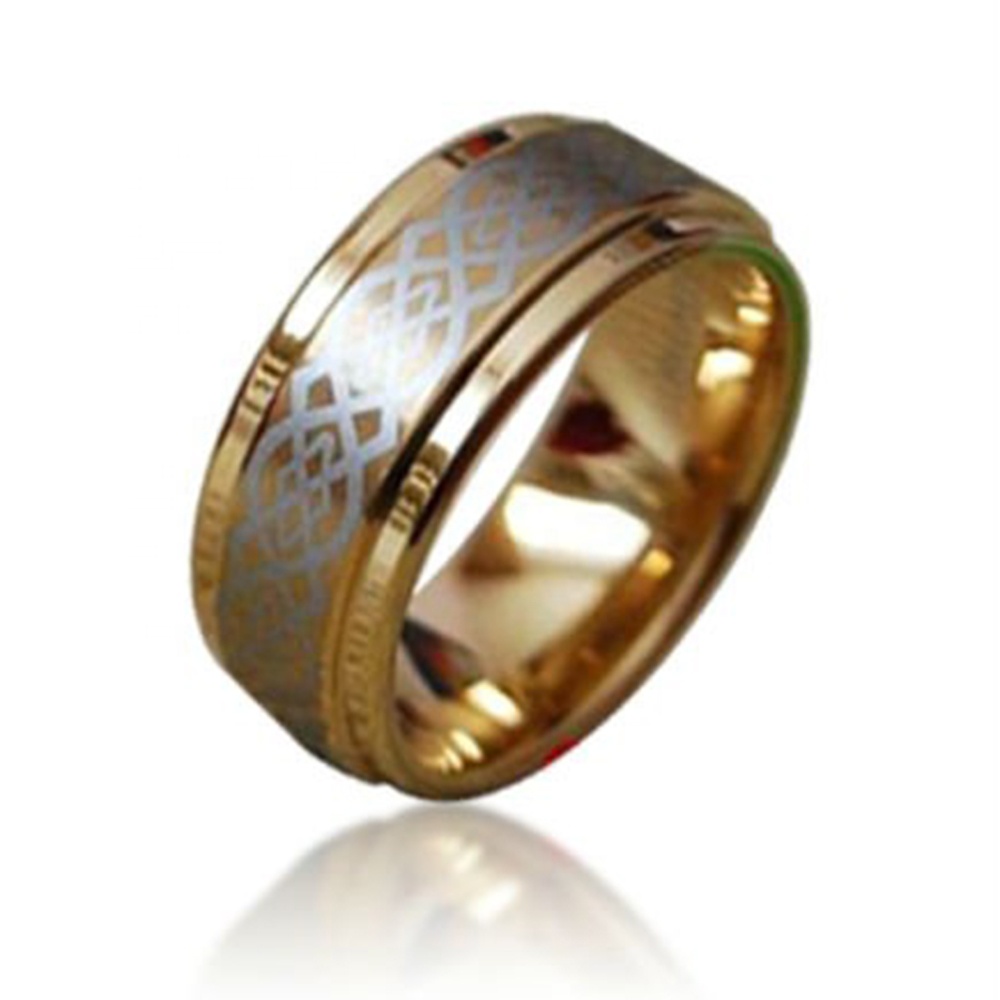 Gold Plated Tungsten Steel Ring With Laser Engrave