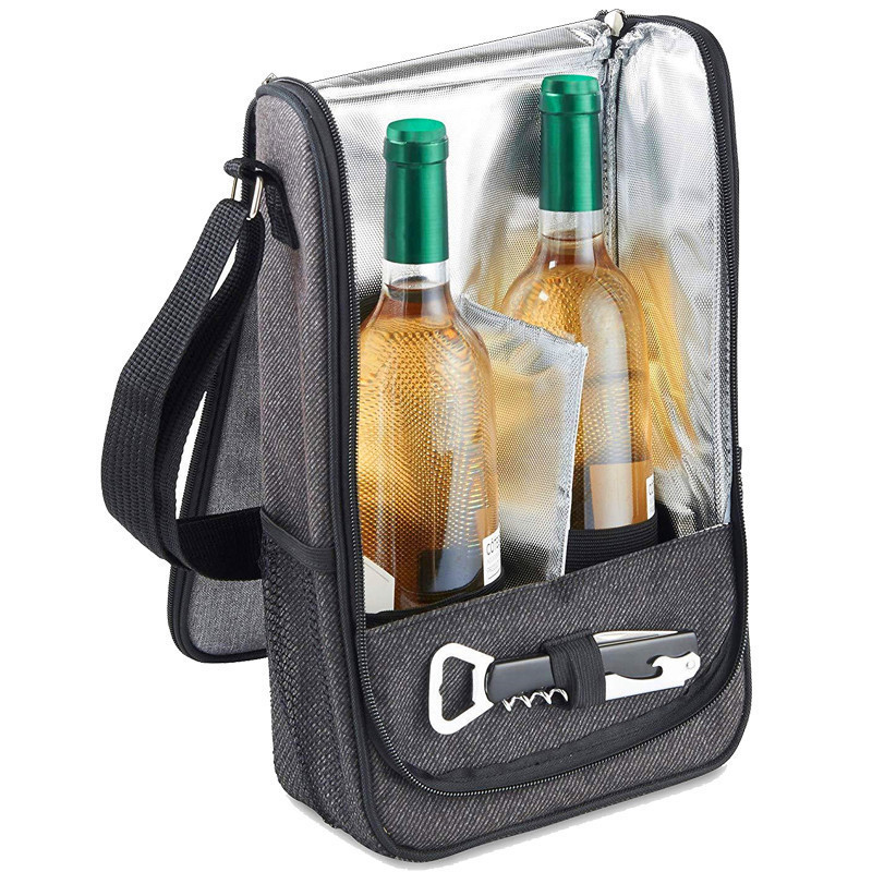 2 Capacity Tote Insulated Wine Bottle Wine Carrying cooler Tote Bag with Shoulder Strap