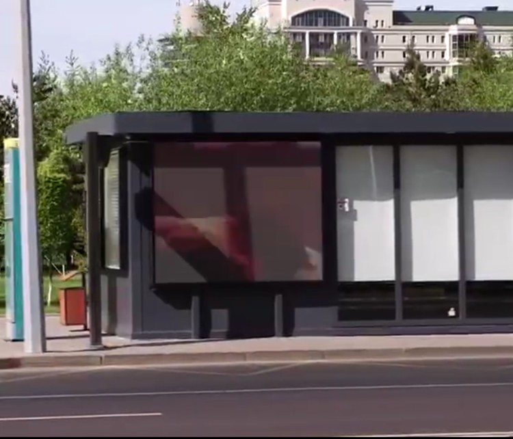 Outdoor bus stop shelter with advertising digital LCDLED screen