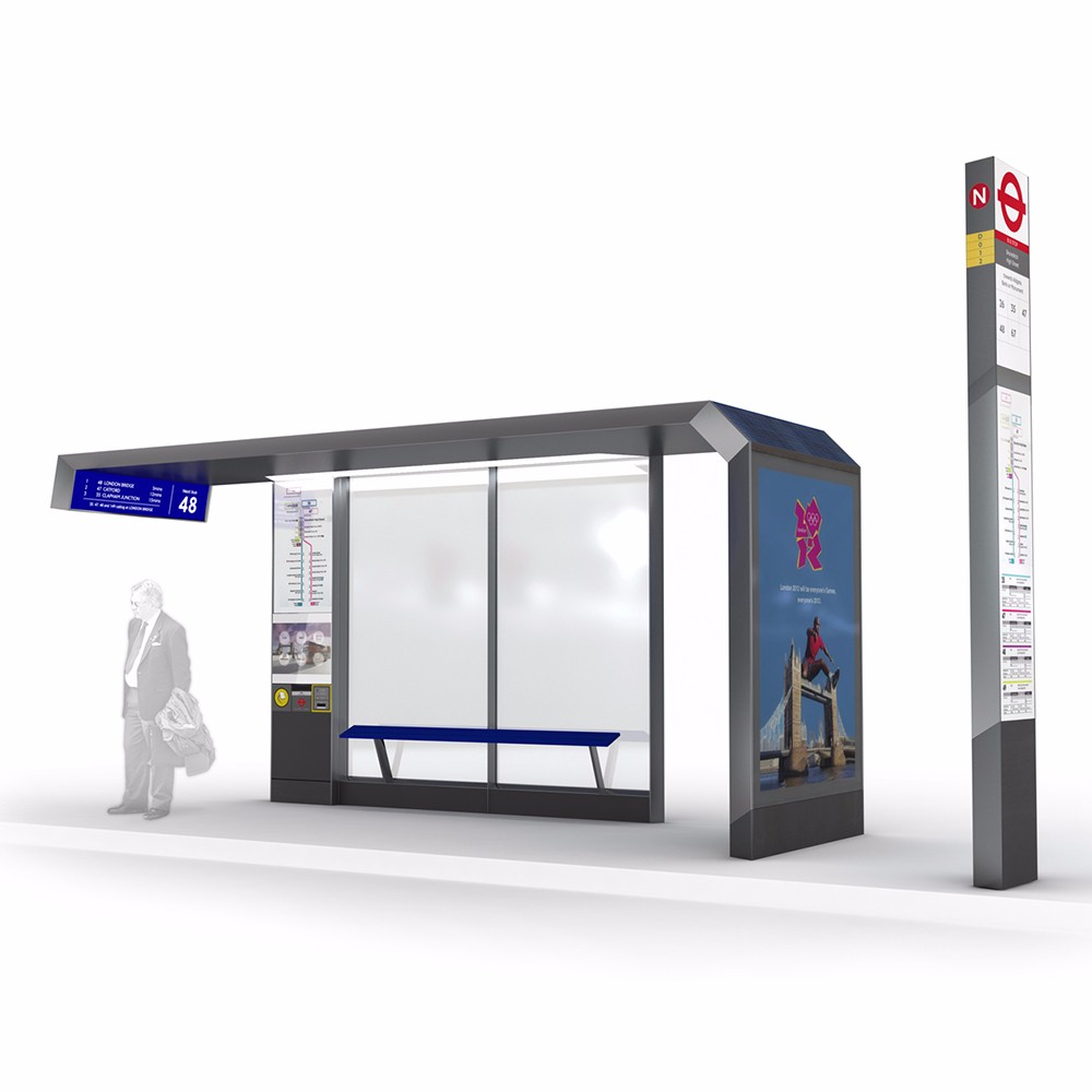 Outdoor advertising furniture Customized Smart Bus Stop Station Shelter Stainless Steel