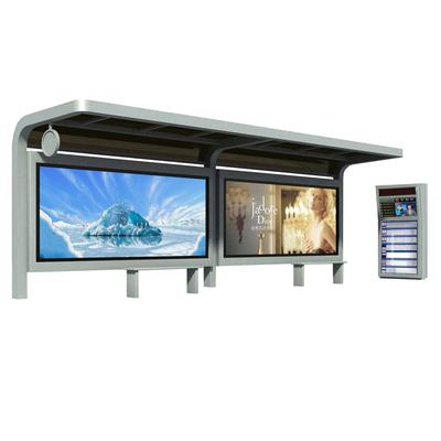 Smart Outdoor Advertising Steel Bus stop Shelter With Scrolling Light Box LED Display