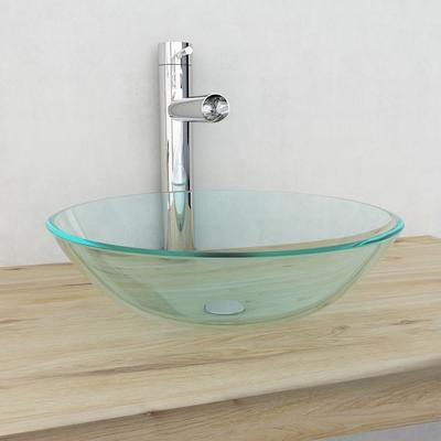 Clear Glass Round Circular Poly Resin Bathroom Wash Hand Basin