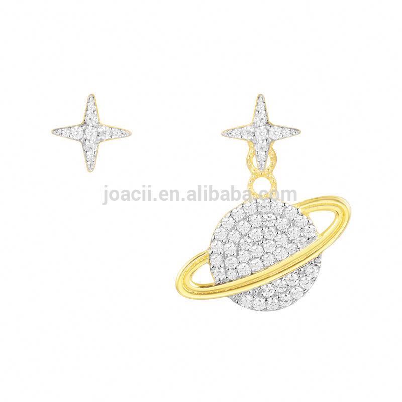Stylish Asymmetric Star Dual Earring Jewelry Sterling Silver Zirconia Earrings For Girls With Bijoux