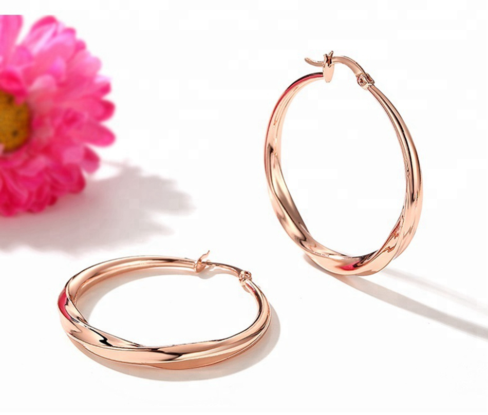 Custom Hot Brand 925 Sterling Silver Rose Gold Plated Twist Big Hoop Earrings Fashion Jewelry Wholesale