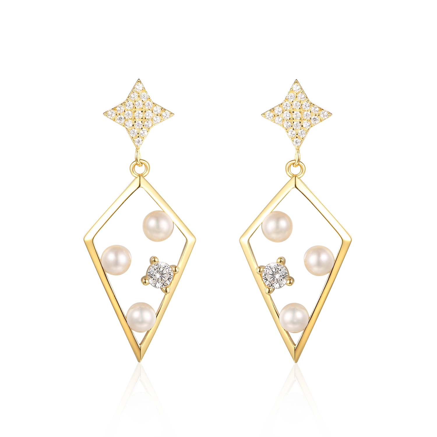 Joacii 925 Sterling Silver 18K Rose Gold 3 Pearl Zircon Star Diamond Items Spade Earring With Smycken