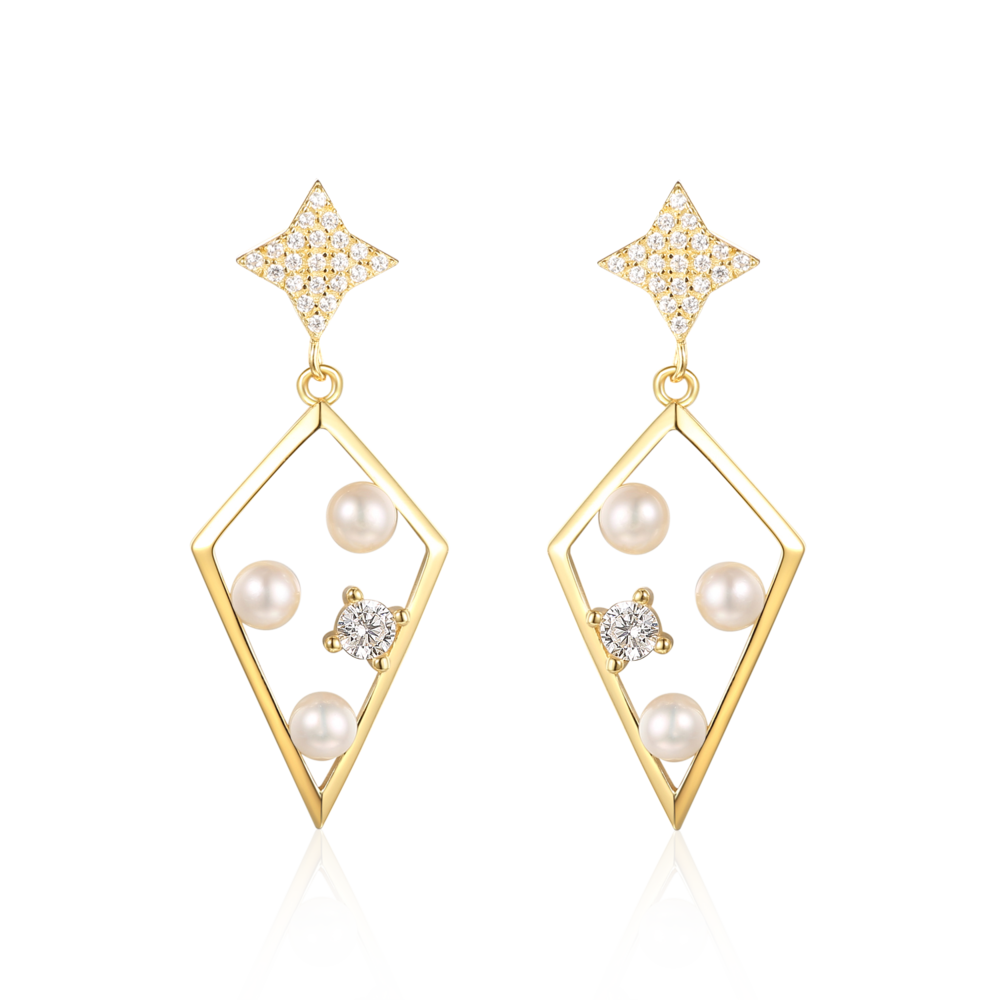 Joacii 925 Sterling Silver 18K Rose Gold 3 Pearl Zircon Star Diamond Items Spade Earring With Smycken