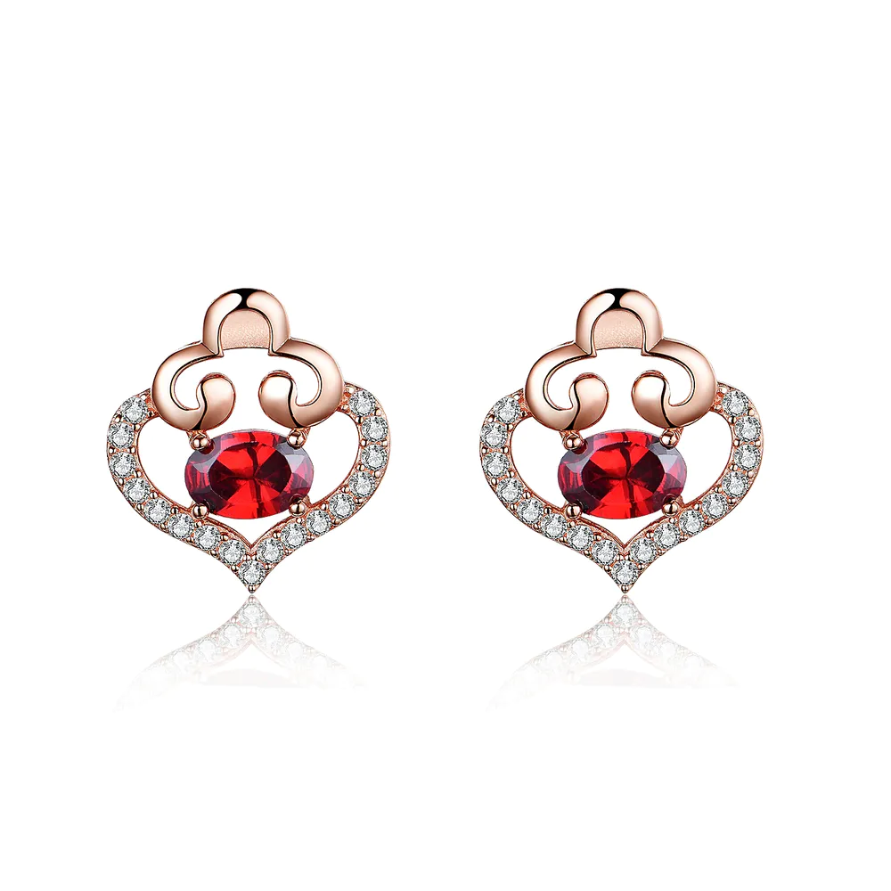 925 Sterling Silver Hollow Clouds Cubic Zircon Heart Ruby Stone Pendant Earrings Design With Brinco