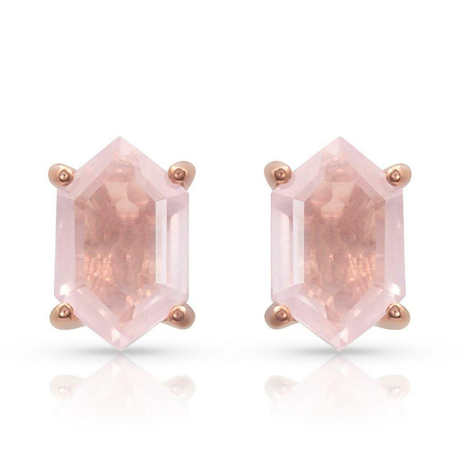 925 sterling silver Hexagon natural rose quartz stud earrings For Custom Natural Gemstones Set