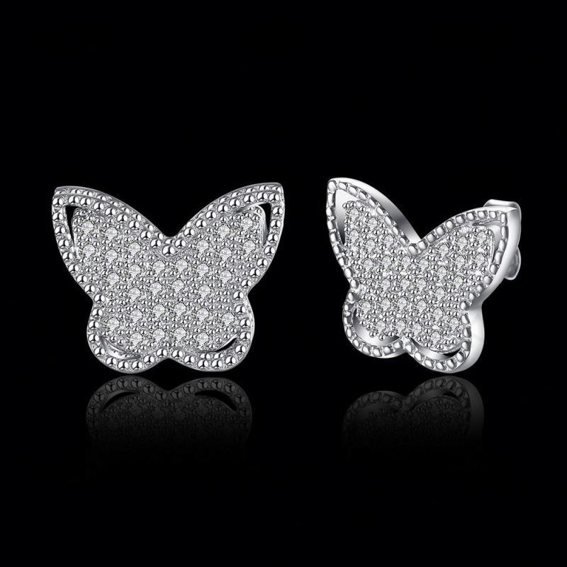Butterfly Design Ladies' Cz Stud Earrings With Sieraden