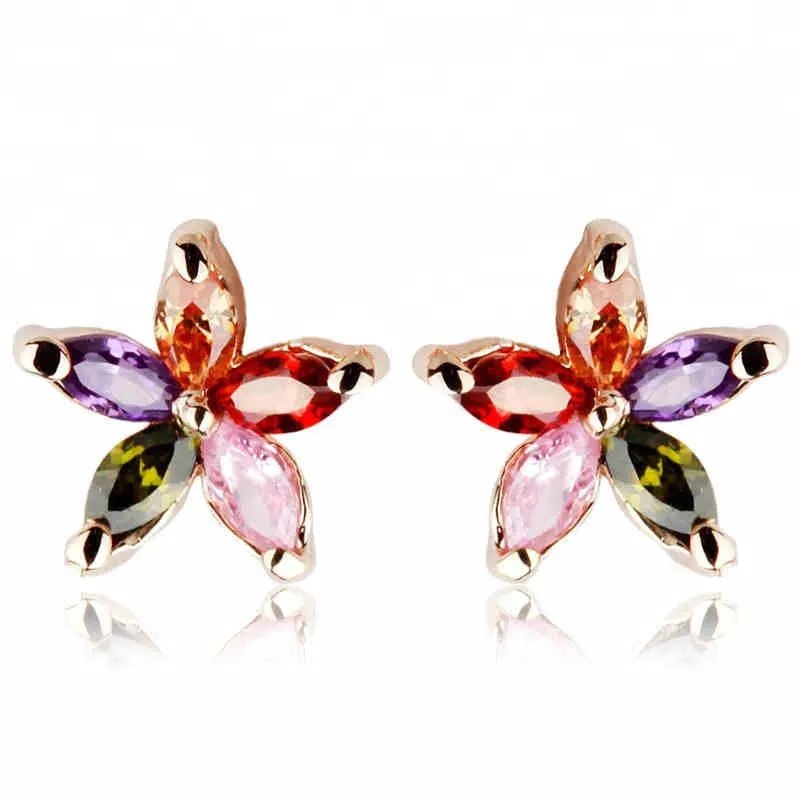 Joacii Flower Design Multi Colors AAA CZ Zircon 925 Silver Jewelry Earrings