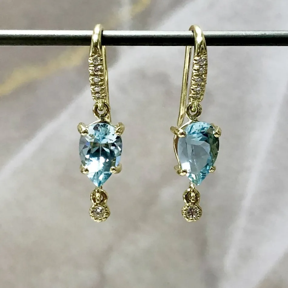925 sterling silver Water drop zirconin silver blue topaz earrings For Custom Natural Gemstones Set