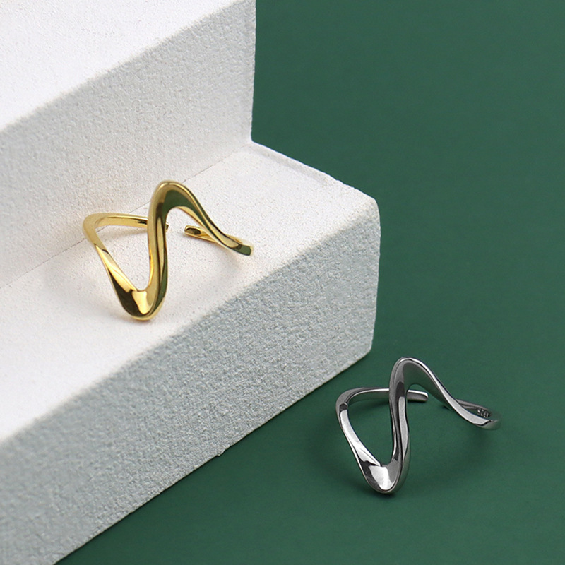 Simple Design 925 Sterling Silver Wave Shape Bulging Irregular Gold Silver Color Geometric Rings