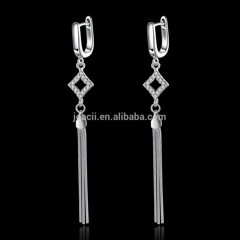 925 Sterling Silver Jewelry Zircon Tassel Chandelier Earrings