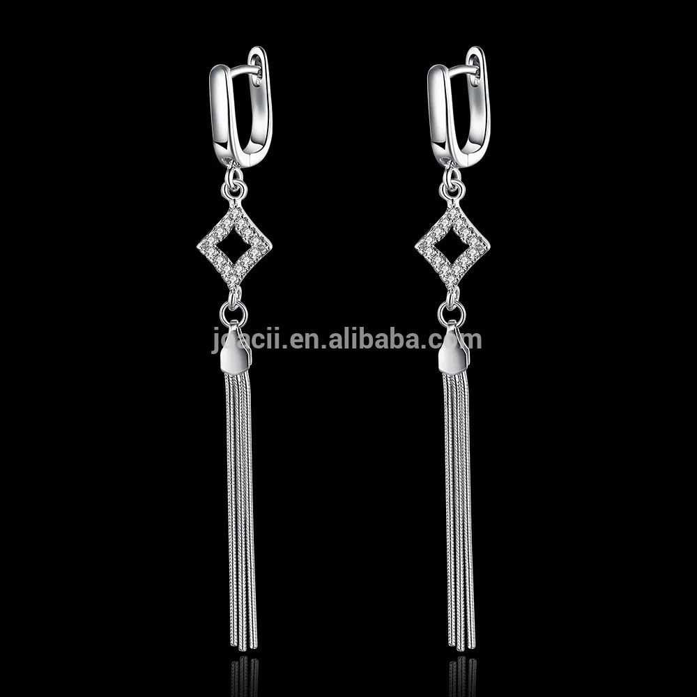 925 Sterling Silver Jewelry Zircon Tassel Chandelier Earrings