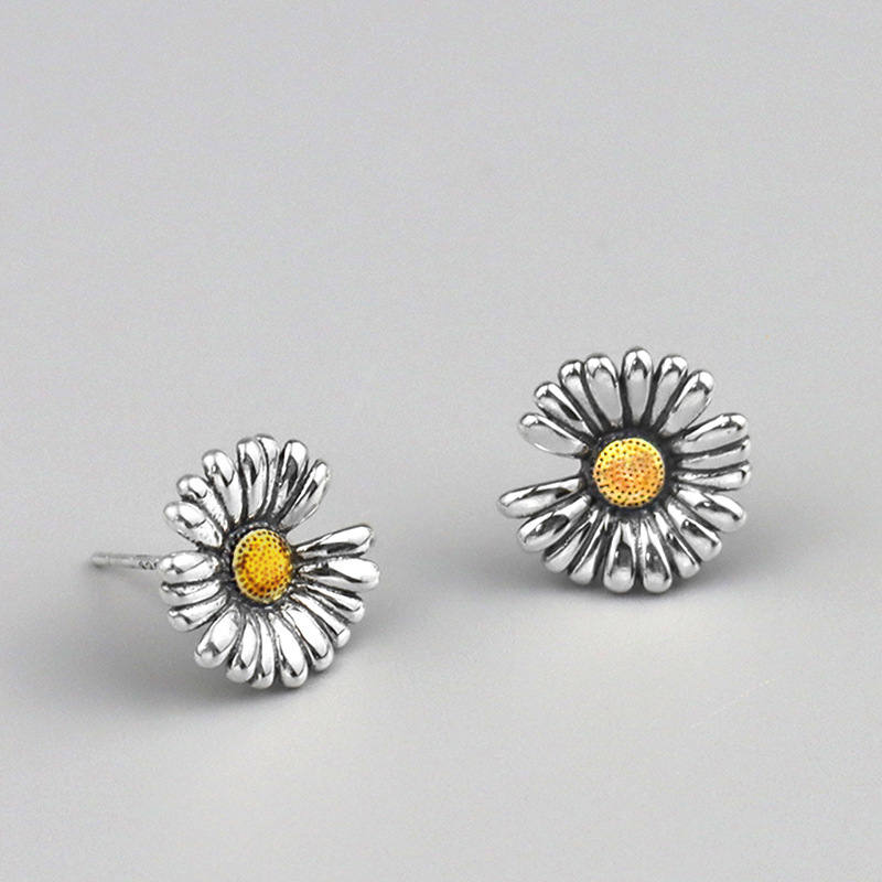 High quality cute elegant daisy yellow zircon for lady 925 sterling silver jewelry earrings