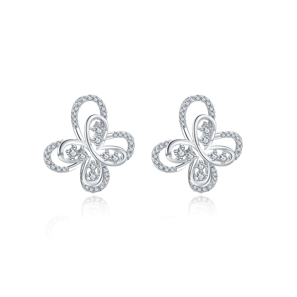 Fashion 925 Sterling Silver Jewelry Gold Plated Diamond Butterfly Shaped Stud Earrings For Women With Boucle Oreille