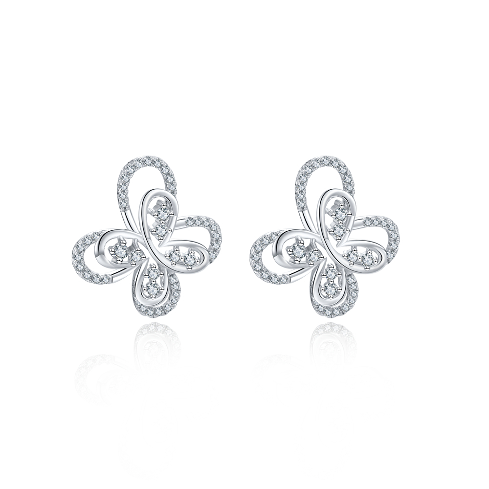 Fashion 925 Sterling Silver Jewelry Gold Plated Diamond Butterfly Shaped Stud Earrings For Women With Boucle Oreille