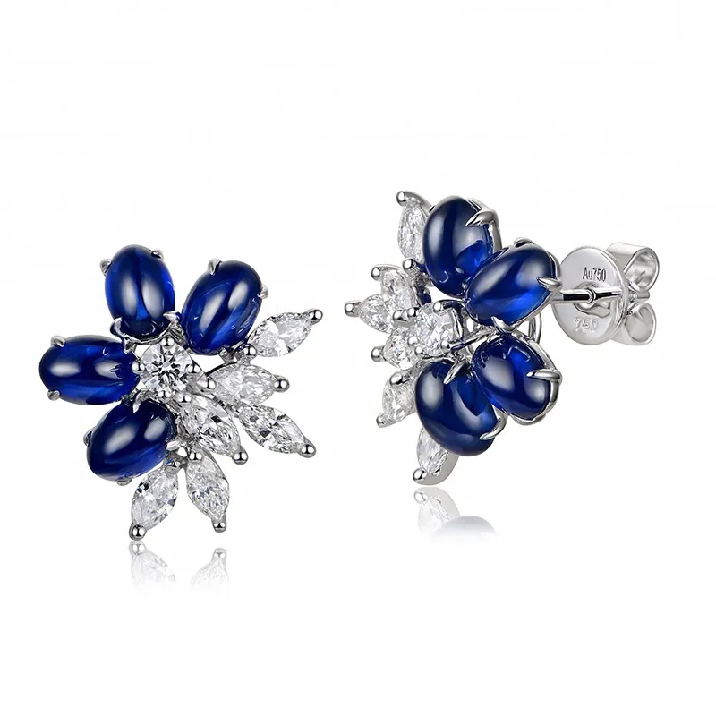 Joacii Oval Shape Sapphire and Zircon Diamond Silver Stud Earrings