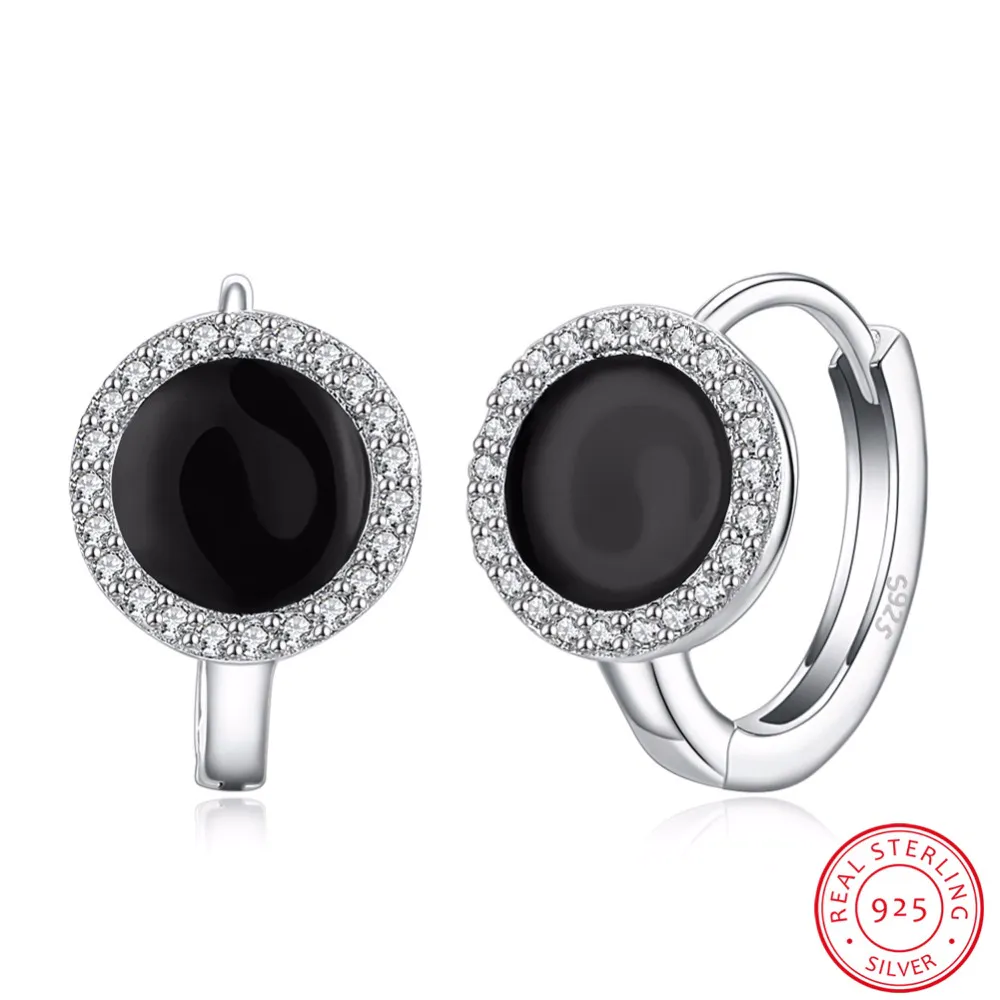 Black cz women's 925 silver clip earrings