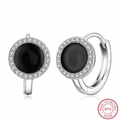 Black cz women's 925 silver clip earrings