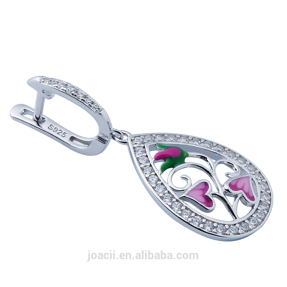 Joacii Girls and Women Fashional 925 Silver Rhinestone diamond Enamel Jewelry Drop Earrings with 18K white gold gilded