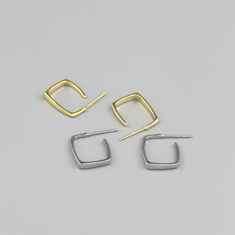S925 Sterling Silver Chic Simple Irregular Geometric Square stud Earrings For Women