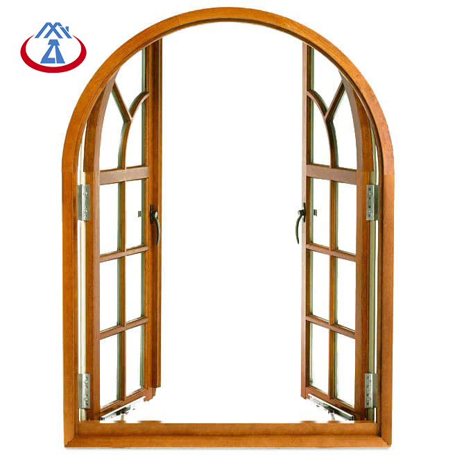 Factory Price Wooden Frame Tempered Glass French Arched Casement Window With Grilles