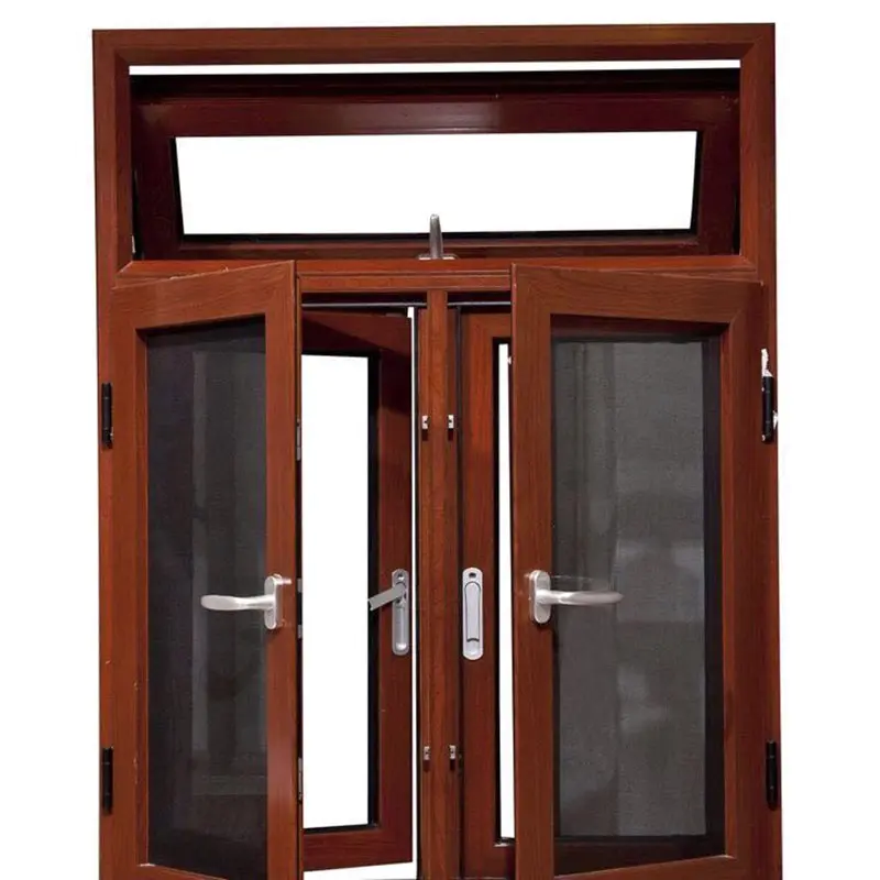 High-end aluminum frame tempered glass casement swing window with mosquito net