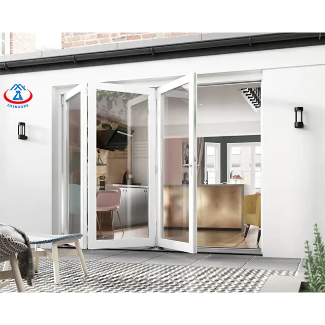 Economical residential smoothly operate double glazing slide and fold aluminium folding door