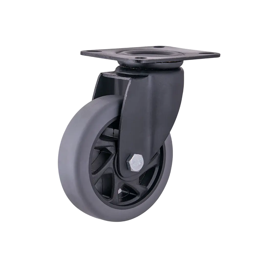 4 Inch E Coated Steel Bracket Grey TPR Wheel Double Ball Bearing Non Marking Medium Heavy Duty Caster Wheels for Carts