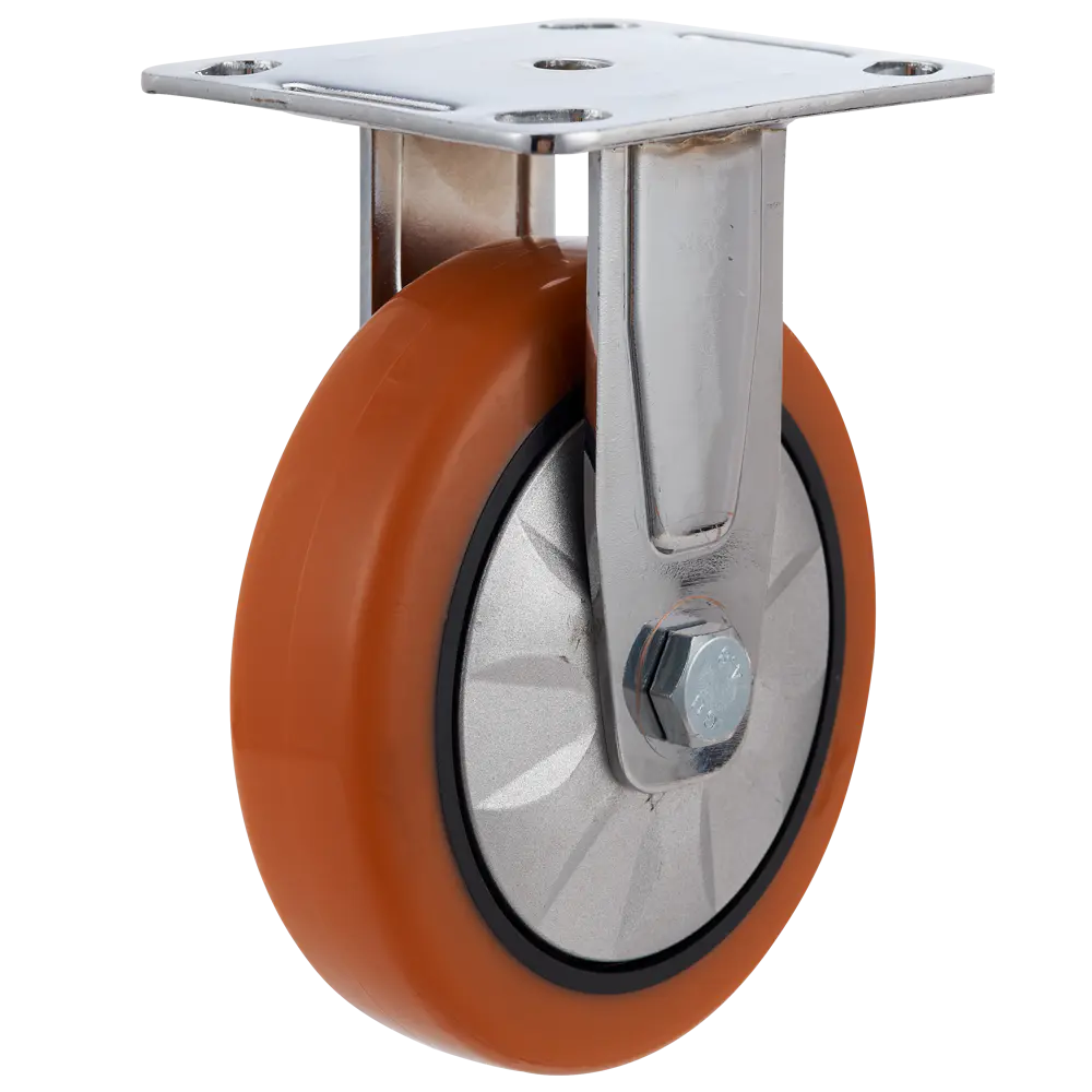 4 Inch Zinc Plated Swivel Orange PU Wheel Medium Heavy Duty Casters for Factory Material Handling Machine Manufacturing