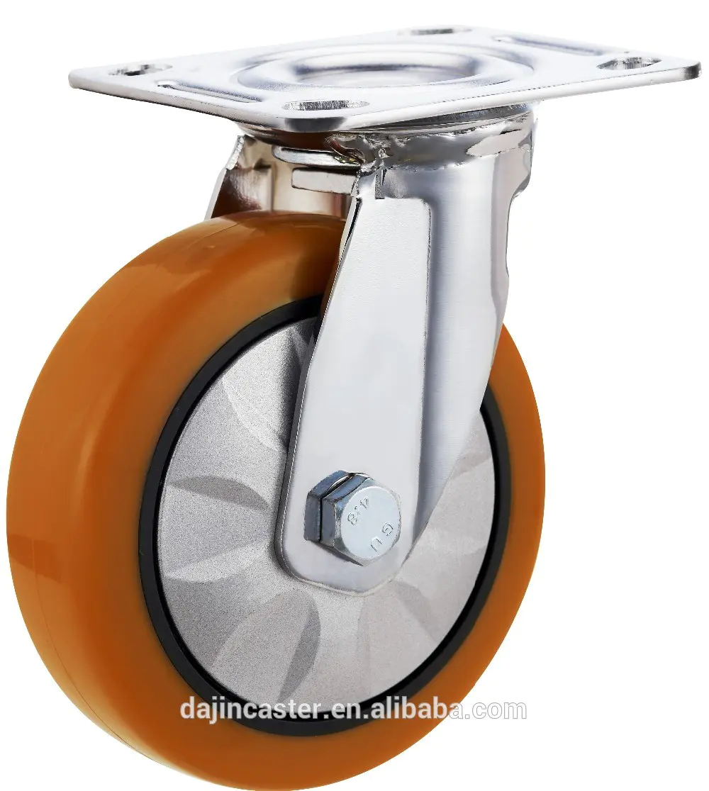 4 inch heavy duty US style top plate orange PU caster wheels for carts