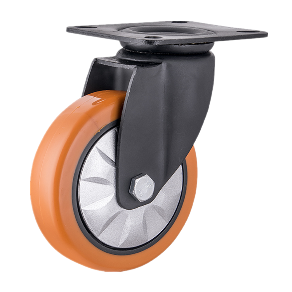 Mid Heavy Duty Industrial 150 mm Swivel Plastic Thread Guard Orange Swivel PU Handle Trolley Caster Wheel
