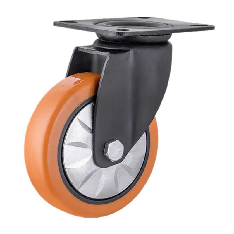 Mid Heavy Duty Industrial 150 mm Swivel Plastic Thread Guard Orange Swivel PU Handle Trolley Caster Wheel