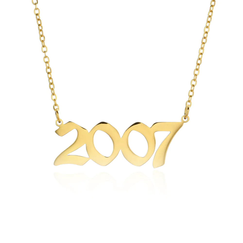 Joacii Custom Steel With Gold Plated Crown Stainless Steel Birth Year Numbers Pendant Necklace For Halskette