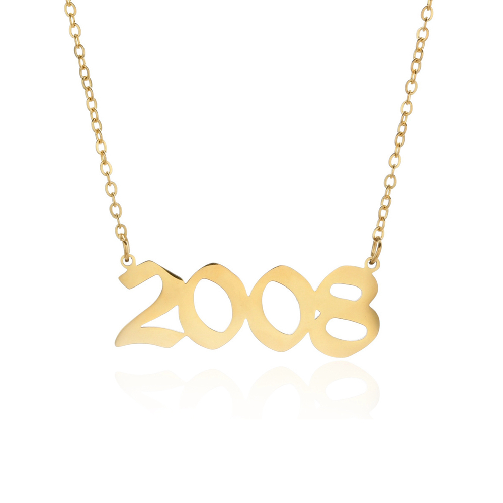 Joacii Stainless Steel Custom Rhinestone Birth Arabic Year Number Pendant Necklace For Smycken
