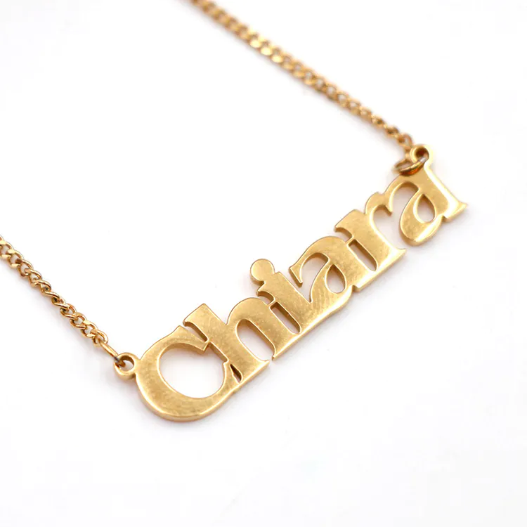 Factory 18K Gold Plated Custom Personalized Old English Nameplate Necklace With Collier