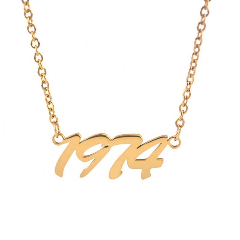 Factory 18k 26 Letter Gold plated Stainless steel Custom Personalized Year Necklace with bijoux en acier inoxydable