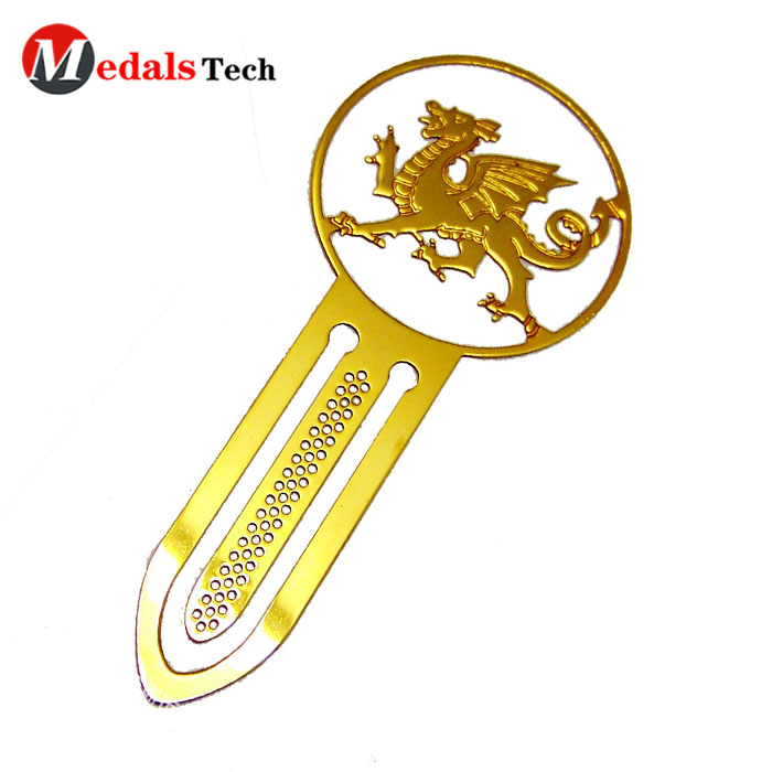 Best quality hot air balloon gold clear lacquer cut outbrass bookmark with red ribbon