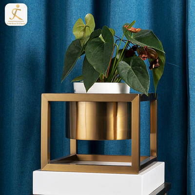 customized metal frame titanium gold garden flower pots holder brushed hairline galvanized stainless steel flower pot