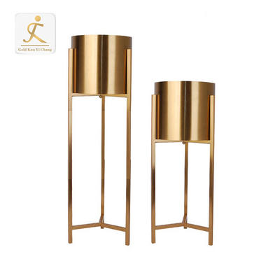 Customized Gold round design iron home decorative vases metal large floor vases for hotel