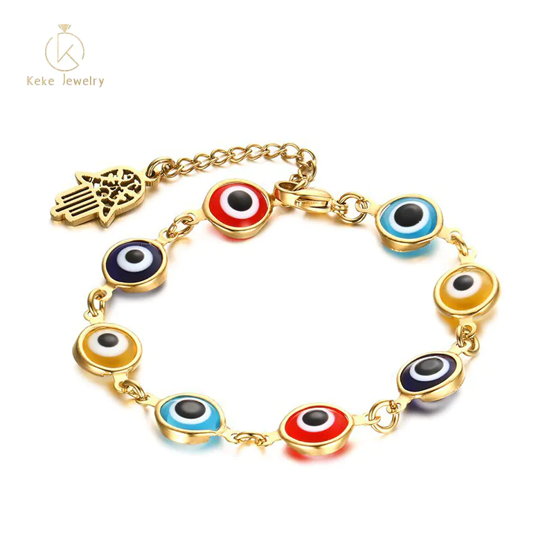 Wholesale 2020 New Design 8mm stainless steel colorful glass beads gold bracelet 326