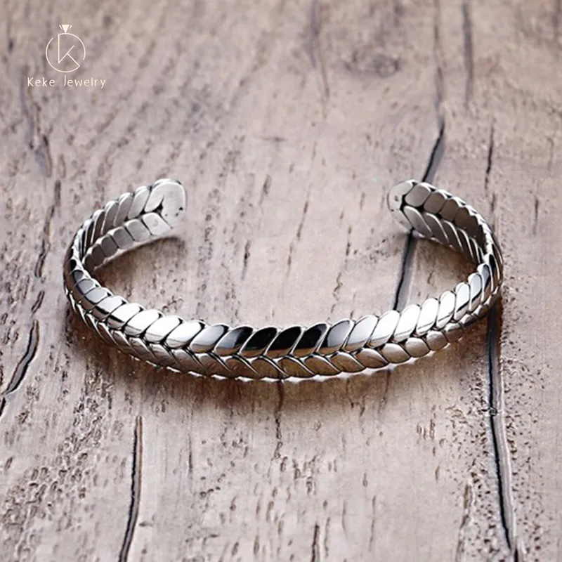 Chinese Manufacturer customizable 8MM Stainless Steel Wheat Ear Open Bangle B-124