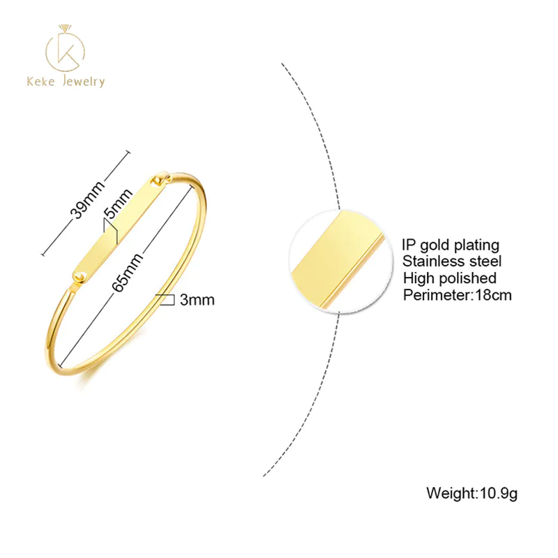 New Product Wholesale women's titanium steel curved brand engraving gold/silver bracelet B-390