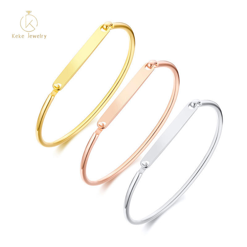 New Product Wholesale women's titanium steel curved brand engraving gold/silver bracelet B-390