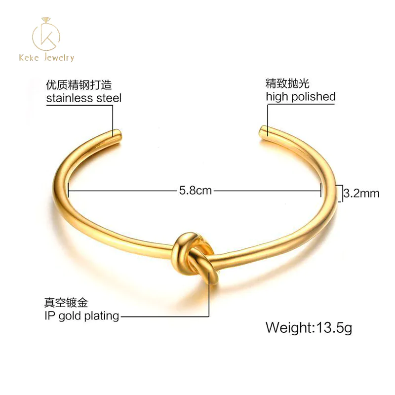 Cheap European and American 3.4MM titanium steel knotted element open bracelet for women B-132
