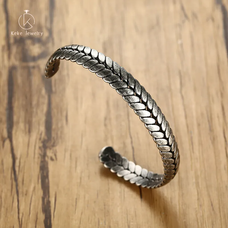 Chinese Manufacturer customizable 8MM Stainless Steel Wheat Ear Open Bangle B-124