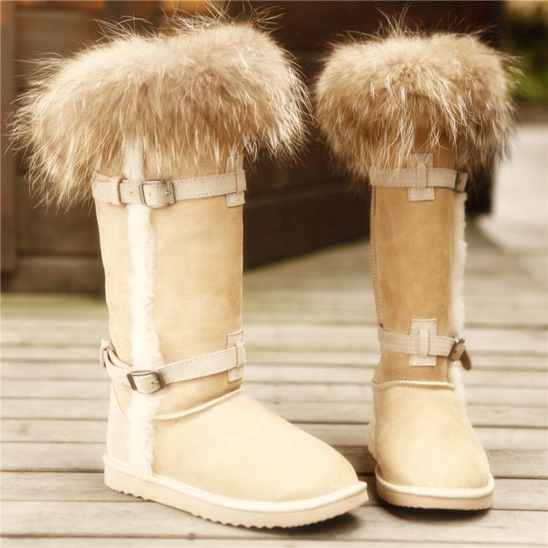 HQB-WS043 OEM customized premium quality winter thermal fashion style genuine sheepskin boots for women