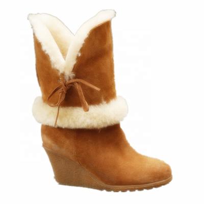 HQB-WS055 OEM customized premium quality winter thermal fashion style genuine sheepskin boots for women