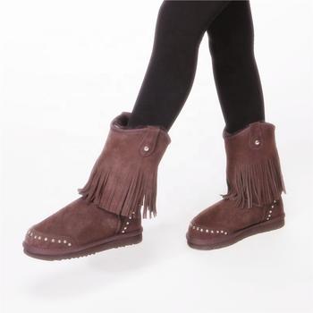 HQB-WS071 OEM customized premium quality winter thermal fashion style genuine sheepskin boots for women